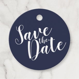 Modern Script Navy Blue Wedding Save the Date Favour Tags