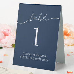Modern Script Navy Blue Wedding Table Number
