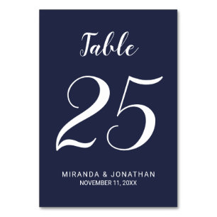 Modern Script Navy Blue Wedding Table Number