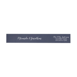 Modern Script Navy Blue Wedding Wrap Around Label