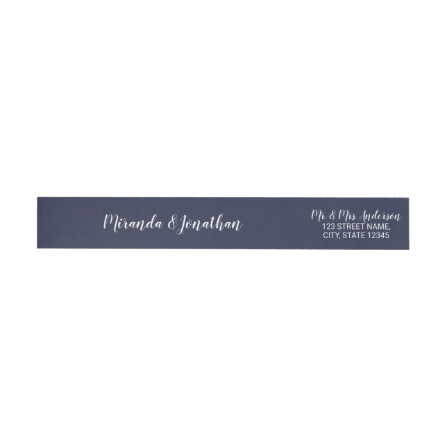 Modern Script Navy Blue Wedding Wrap Around Label (Individual)