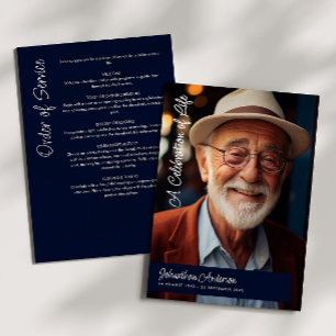 Modern Script Navy Blue & White Funeral/ Memorial Programme