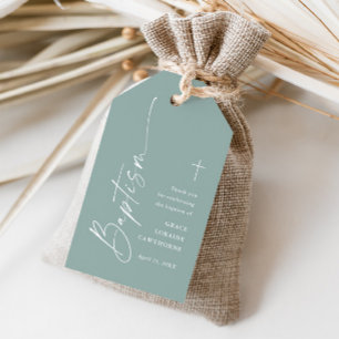 Modern Script Neutral Baptism Thank You Favour Gift Tags