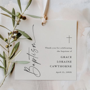 Modern Script Neutral Baptism Thank You Favour Tags