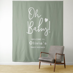 Modern script Neutral Green Baby Shower Oh Baby Tapestry