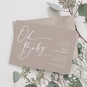 Modern Script Neutral Oh Baby Shower Invitation