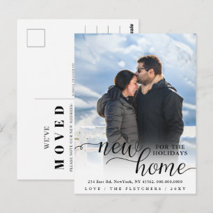 Modern Script New Home for Holidays Photo Moving  Postcard
