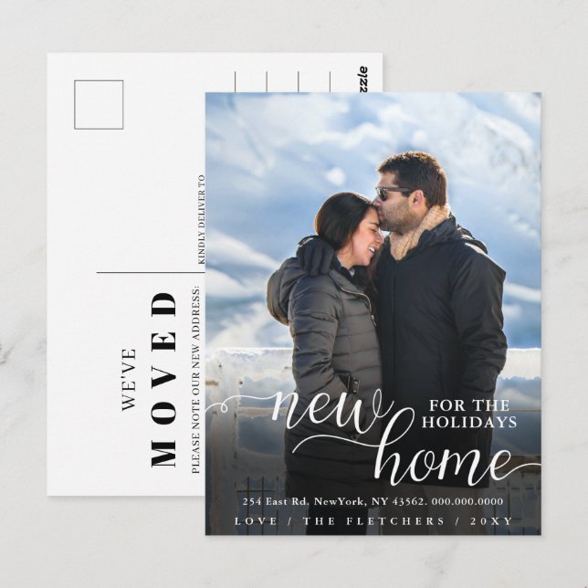 Modern Script New Home for Holidays Photo Moving   Postcard (Front/Back)