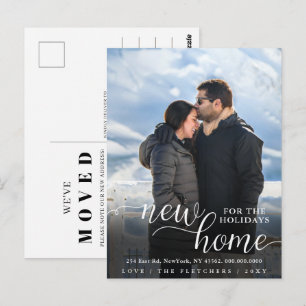 Modern Script New Home for Holidays Photo Moving   Postcard