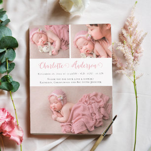 Modern Script Newborn 3 Photo Collage Birth Announcement