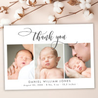 Modern Script Newborn Baby 3 Photo Thank You