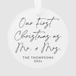 Modern Script Newlywed First Christmas Ornament