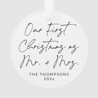 Modern Script Newlywed First Christmas Ornament