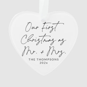 Modern Script Newlywed First Christmas Ornament