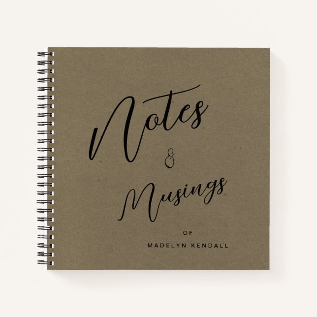 Modern Script Notes & Musings Kraft Paper Notebook (Front)