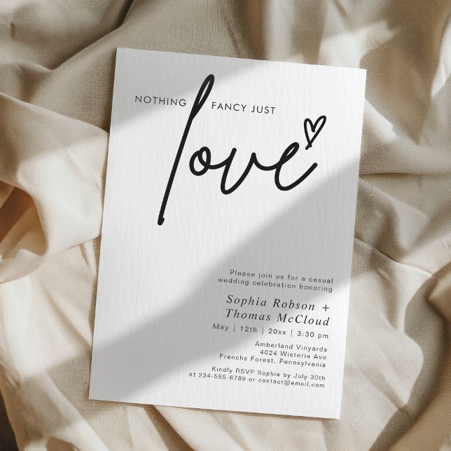 Modern Script Nothing Fancy Just Love Wedding Invitation (Creator Uploaded)