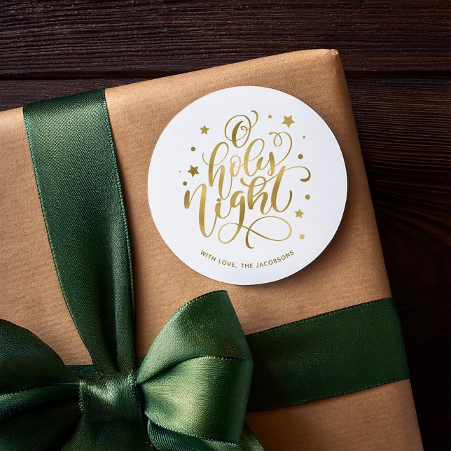 Modern Script O Holy Night Christmas Classic Round Sticker (Creator Uploaded)