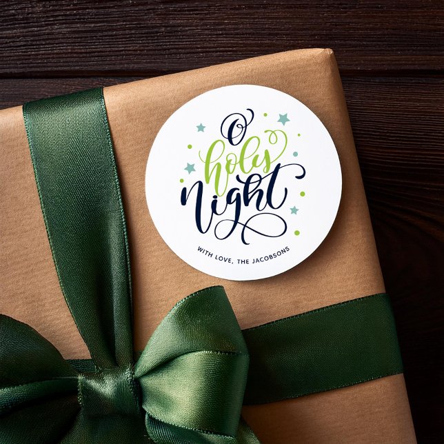Modern Script O Holy Night Christmas Classic Round Sticker (Creator Uploaded)