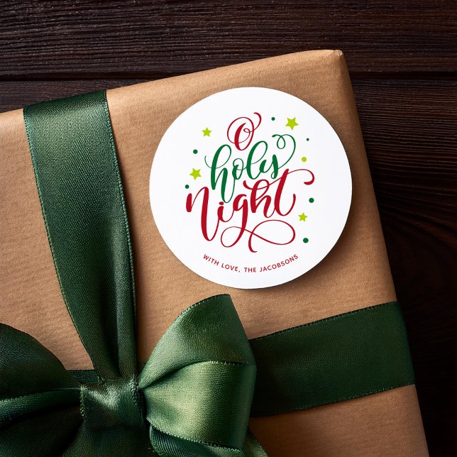 Modern Script O Holy Night Christmas Classic Round Sticker (Creator Uploaded)