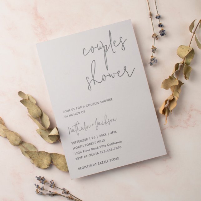 Modern Script Off-White Couple Bridal Shower Invitation (Creator Uploaded)