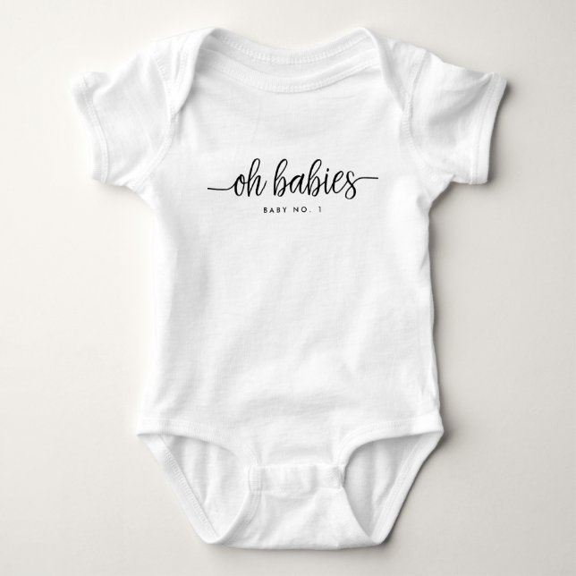 Modern Script Oh Babies Mutliples Romper Baby Bodysuit (Front)