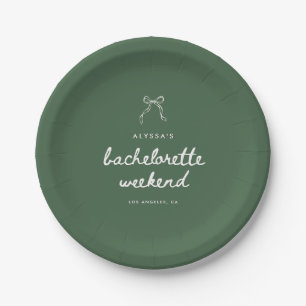 Modern Script Olive Green Coquette Bachelorette Paper Plate