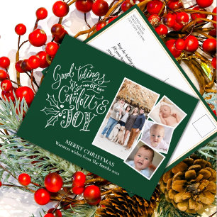 Modern Script on Green Good Tidings of Comfort Joy Postcard