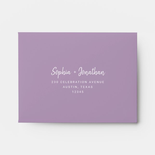 Modern Script on Lavender | Self-Addressed RSVP  Envelope (Front)