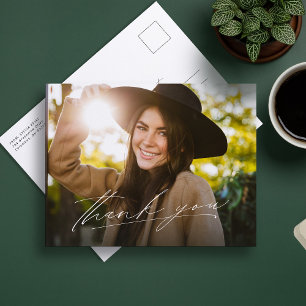 Modern script one photo graduation thank you  postcard