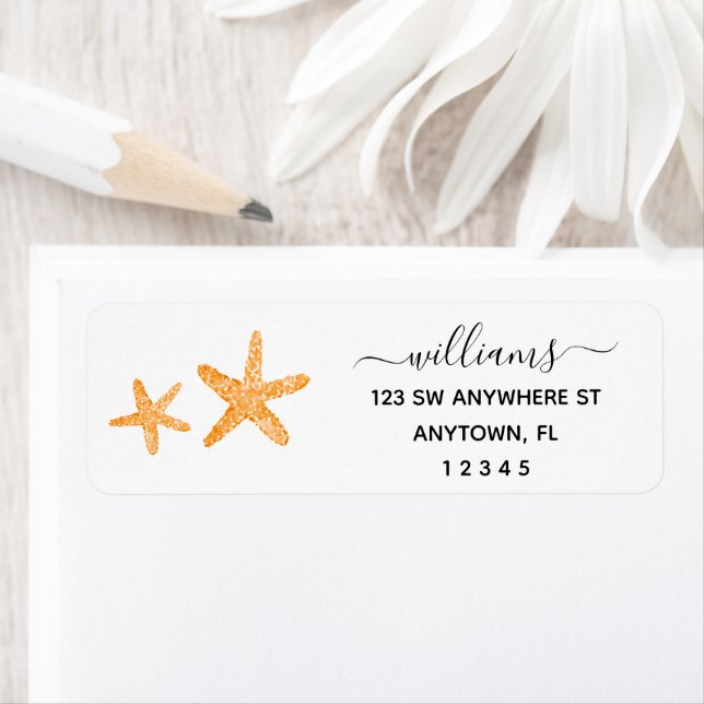 Modern Script Orange Starfish Return Address (Insitu)