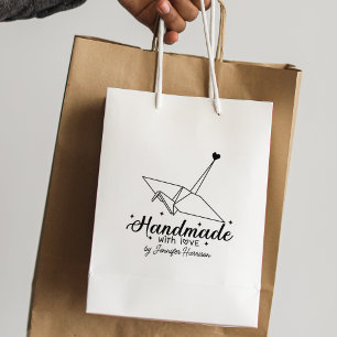 Modern Script Origami Handmade Business, Large  Rubber Stamp