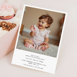 Modern Script Overlay Baby's First Birthday Photo Invitation