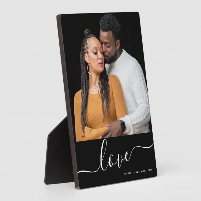 Modern Script Overlay Personalised Couples Photo Plaque (Side)