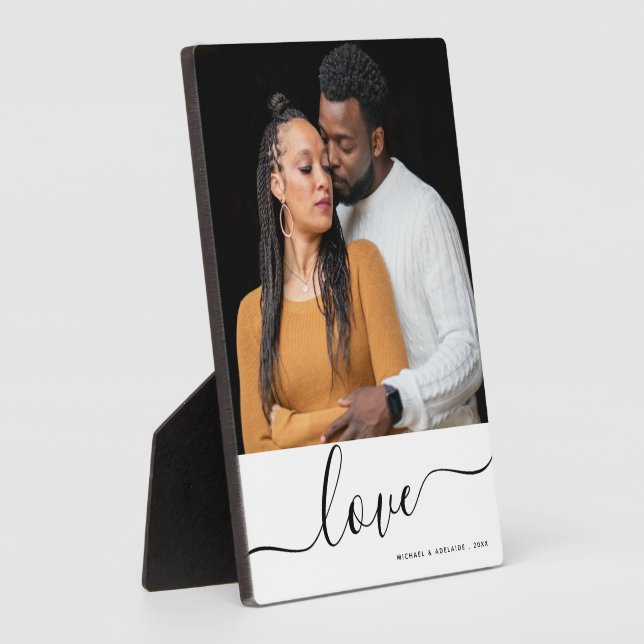 Modern Script Overlay Personalised Couples Photo Plaque (Side)