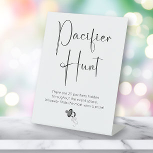 Modern Script Pacifier Hunt Baby Shower Pedestal Sign