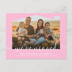 Modern Script Pastel Pink We've Moved Photo Moving Announcement Postcard