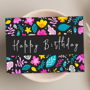 Modern Script Pastel Wildflower Happy Birthday Card