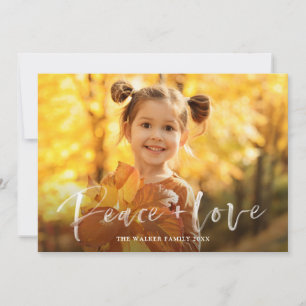 Modern Script Peace Love 3 Photos Holiday Card
