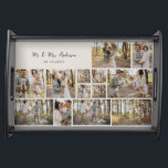 Modern script personal family photo collage gift serving tray<br><div class="desc">Family couple multi photo collage personalised home decor gift.</div>