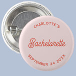 Modern Script Personalised Bachelorette Party 3 Cm Round Badge<br><div class="desc">A modern chic typography design in orange and blush pink for your guests to celebrate a special bachelorette party in style.  Change the text to personalise.</div>