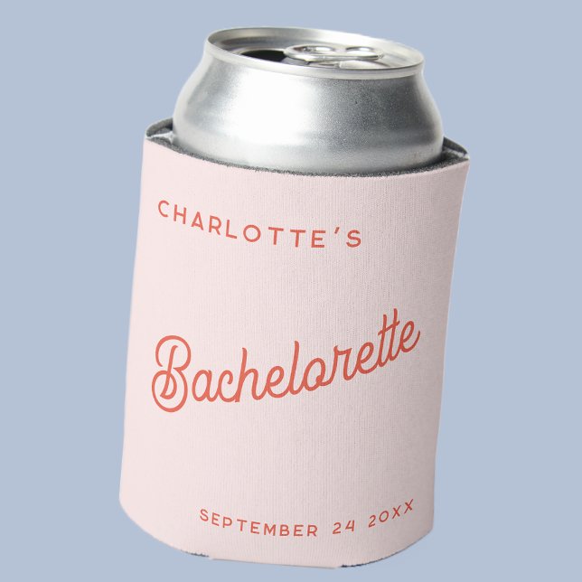 Modern Script Personalised Bachelorette Party Can Cooler (Modern typography personalized name date bachelorette party can cooler)