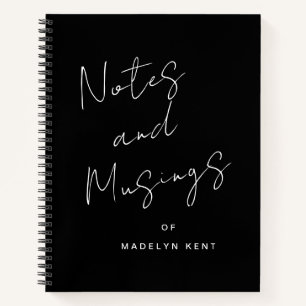 Modern Script Personalised Black & White Notebook