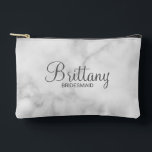 Modern Script Personalised Bridesmaid Accessory Pouch<br><div class="desc">Personalised Bridesmaid Gifts
featuring personalised bridesmaid's name in grey modern script font style with title and wedding date in modern sans serif font style on white marble background.

Also perfect for maid of honour,  mother of the bride,  flower girl and more.</div>