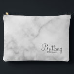 Modern Script Personalised Bridesmaid Accessory Pouch<br><div class="desc">Personalised Bridesmaid Gifts
featuring personalised bridesmaid's name in grey modern script font style with title and wedding date in modern sans serif font style on white marble background.

Also perfect for maid of honour,  mother of the bride,  flower girl and more.</div>