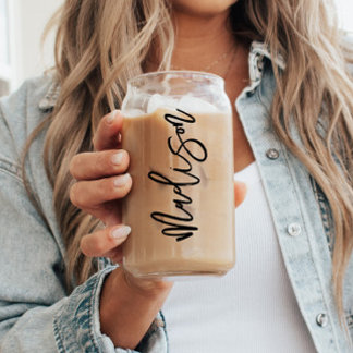 Modern Script Personalised Bridesmaid Gift Name Can Glass