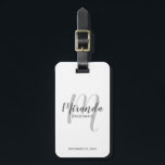 Modern Script Personalised Bridesmaid Luggage Tag<br><div class="desc">Add a personal touch to your wedding with personalised bridesmaid luggage tag. This luggage tag features personalised bridesmaid's name in grey modern script font style and monogram in light grey modern script font style as background with title and wedding date in grey modern sans serif font style on white background....</div>