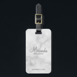 Modern Script Personalised Bridesmaid Luggage Tag<br><div class="desc">Add a personal touch to your wedding with personalised bridesmaid luggage tag. This luggage tag features personalised bridesmaid's name in grey modern script font style with title and wedding date in grey modern sans serif font style on white marble background. Also perfect for maid of honour, mother of the bride...</div>