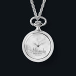 Modern Script Personalised Bridesmaid Watch<br><div class="desc">Add a personal touch to your wedding with personalised bridesmaid gift. This design features personalised bridesmaid's name in grey modern script font style with title and wedding date in grey modern sans serif font style on white marble background. Also perfect for maid of honour, mother of the bride and more....</div>