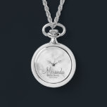 Modern Script Personalised Bridesmaid Watch<br><div class="desc">Add a personal touch to your wedding with personalised bridesmaid gift. This design features personalised bridesmaid's name in grey modern script font style with title and wedding date in grey modern sans serif font style on white marble background. Also perfect for maid of honour, mother of the bride and more....</div>