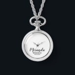 Modern Script Personalised Bridesmaid Watch<br><div class="desc">Add a personal touch to your wedding with personalised bridesmaid gift.
This design features personalised bridesmaid's name in black modern script font style with title and wedding date in black modern sans serif font style on white background.

Also perfect for maid of honour,  mother of the bride and more.</div>